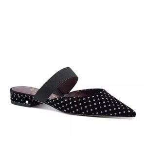 Kate Spade NY Black and Silver Glitter Velvet Marielle Mules Polka Dot Slides